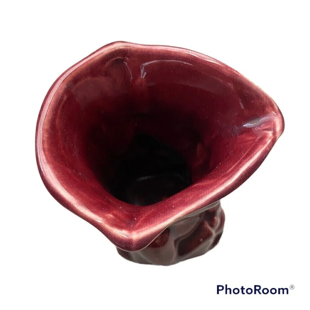 Vintage USA Pottery Toby Mug Maroon Cream Syrup Pitcher 5.5